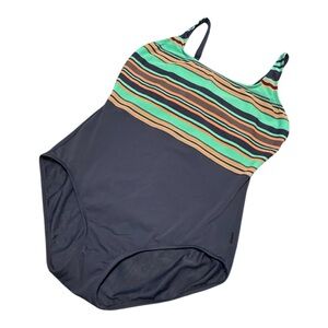 TYR One Piece Swimsuit Plus Size 14 Blue Green Orange Made In Canada Swim VTG